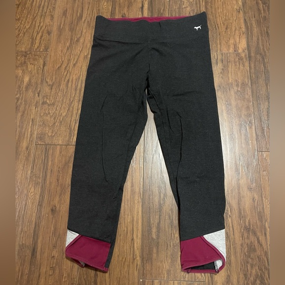 PINK capri leggings workout athletic pants grey & burgundy Medium - Picture 1 of 5